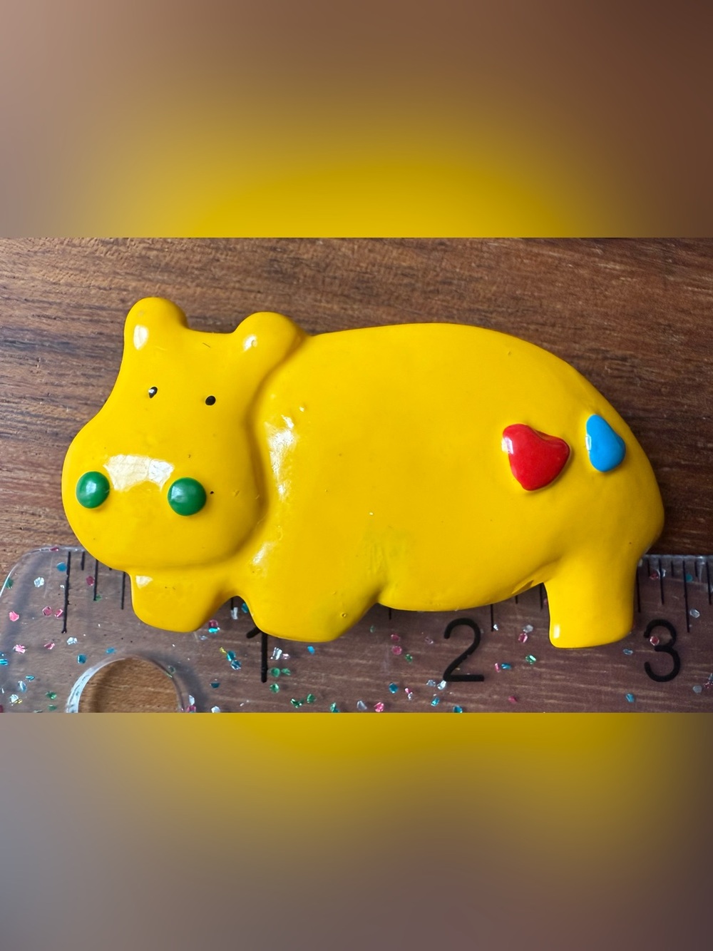 Vintage Yellow Hippo Hair Clip Accessory Hippopotamus Red & Blue Signed DC
